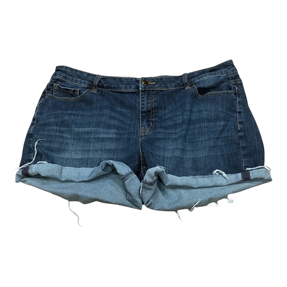 Lane Bryant Girlfriend Shorts Womens 20 Dark Wash Denim Raw Hem Stretch